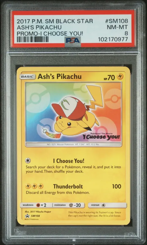 2017 #SM108 Ash's Pikachu PSA 8 