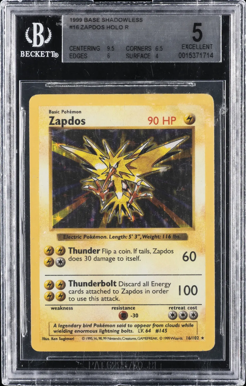 1999 #16 Zapdos-Holo BGS 5 Game 
