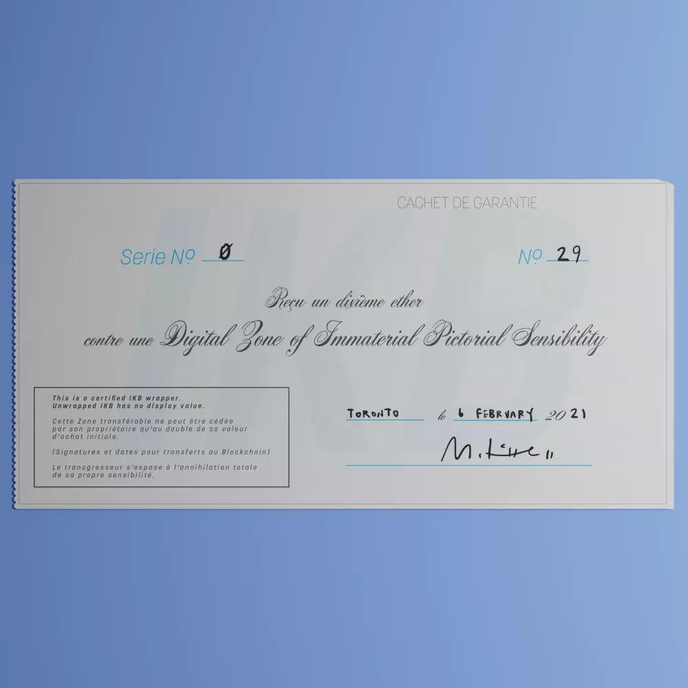 DigitalZoneofImmaterialPictorialSensibility,Series0,Edition29.(Wrapped) #29