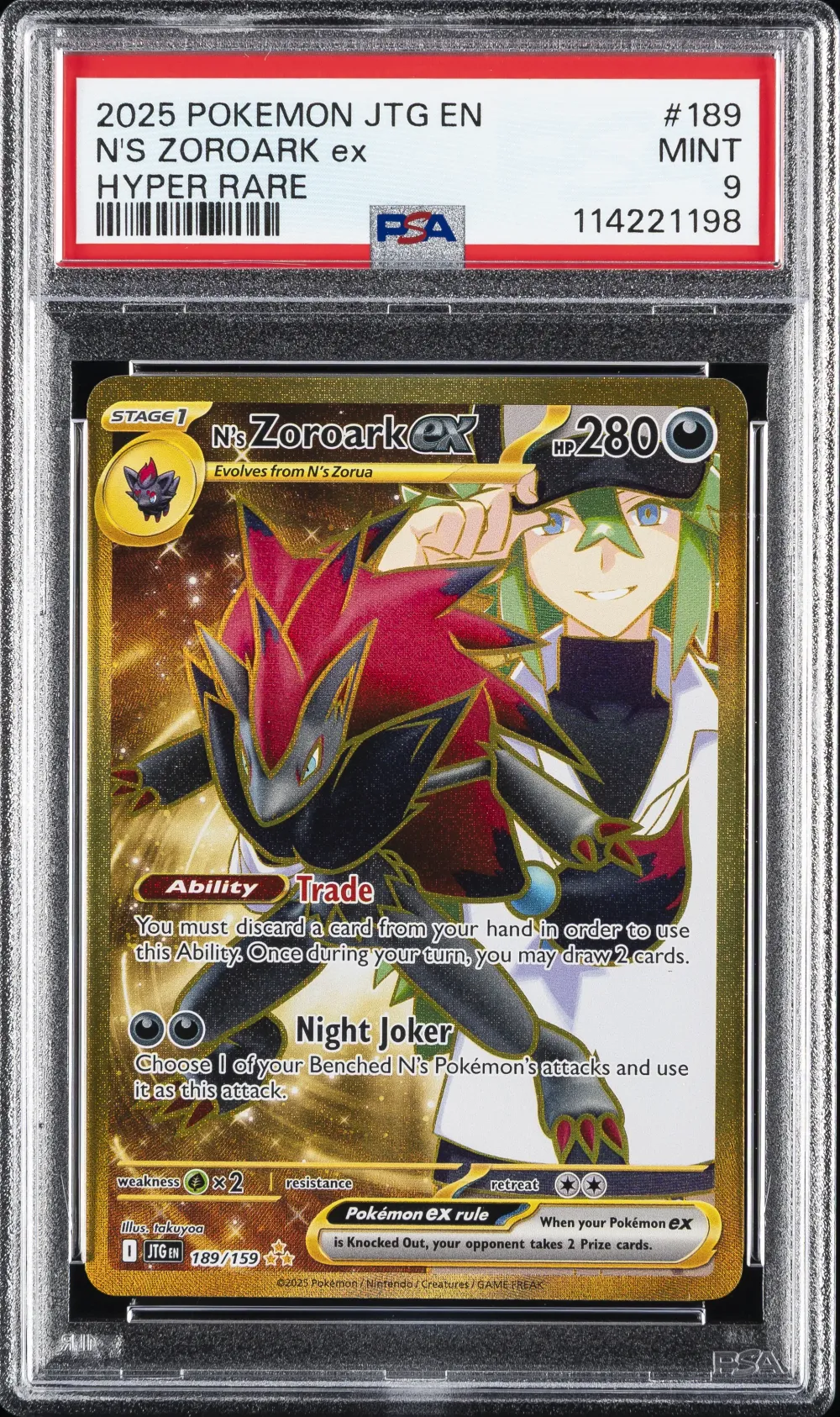 2025 #189 N's Zoroark EX PSA 9 J