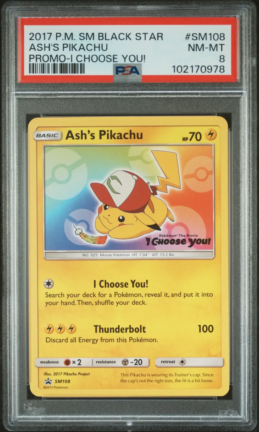 2017 #SM108 Ash's Pikachu PSA 8 