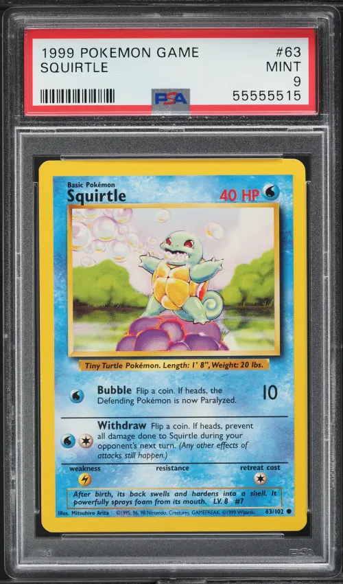 1999 #63 Squirtle PSA 9 Game Pok