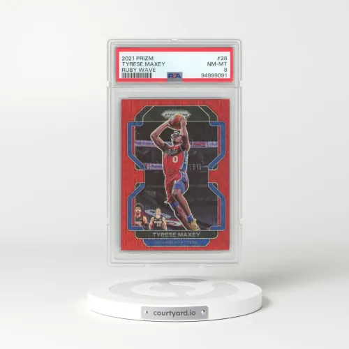 2021 Panini Prizm #28 Tyrese Maxey - Ruby Wave (PSA 8 NM-MT)