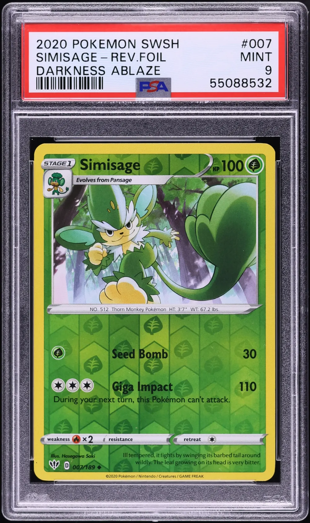 2020 #007 Simisage PSA 9 Pokemon