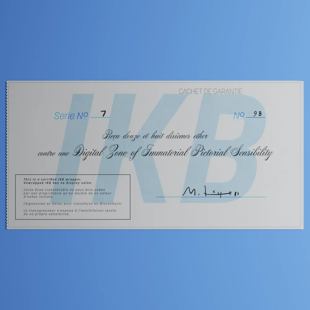 Digital Zone of Immaterial Pictorial Sensibility, Series 7, Edition 98. (Wrapped) #98