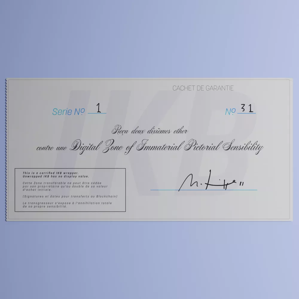 Digital Zone of Immaterial Pictorial Sensibility, Series 1, Edition 31. (Wrapped) #31