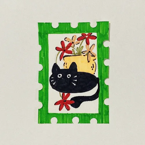 Black Cat in Flowers