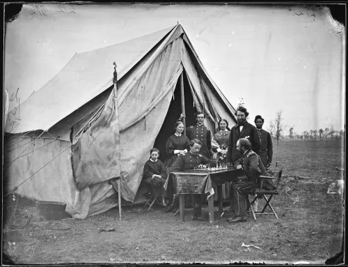 Col. James P. McMahon and group at headquarters of 164th N.Y. Inf. #322