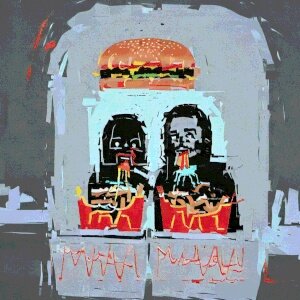 two fast food workers at a drive-thru window #42