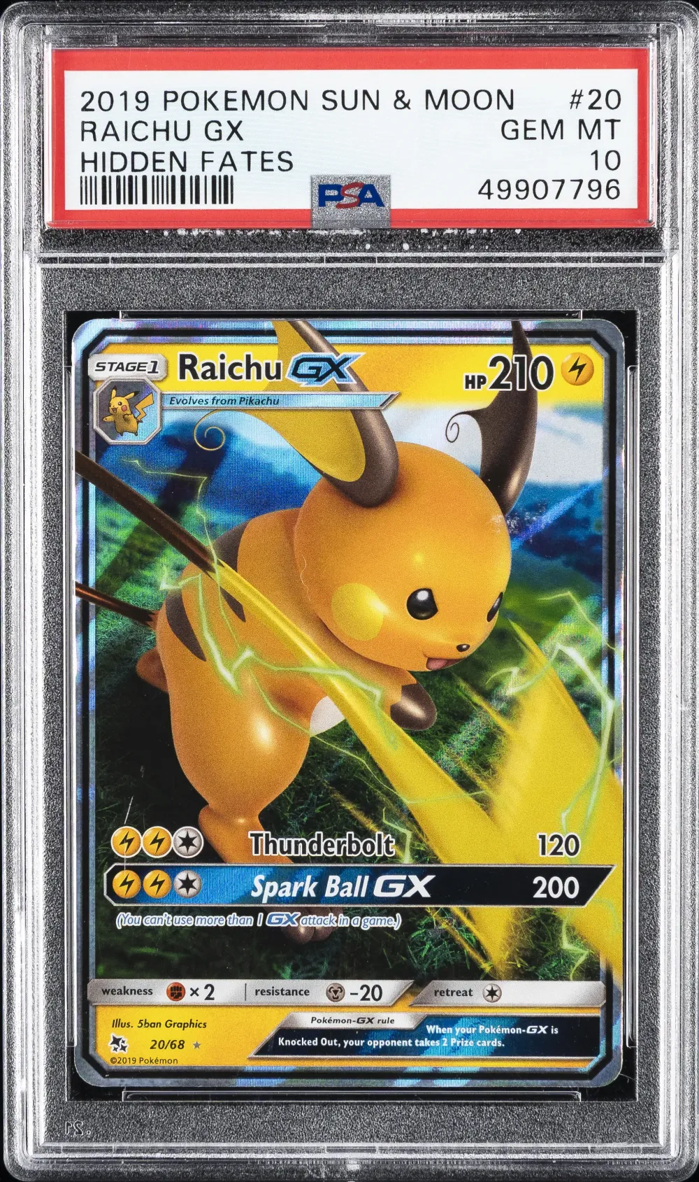 2019 #20 Raichu GX PSA 10 Sun & 