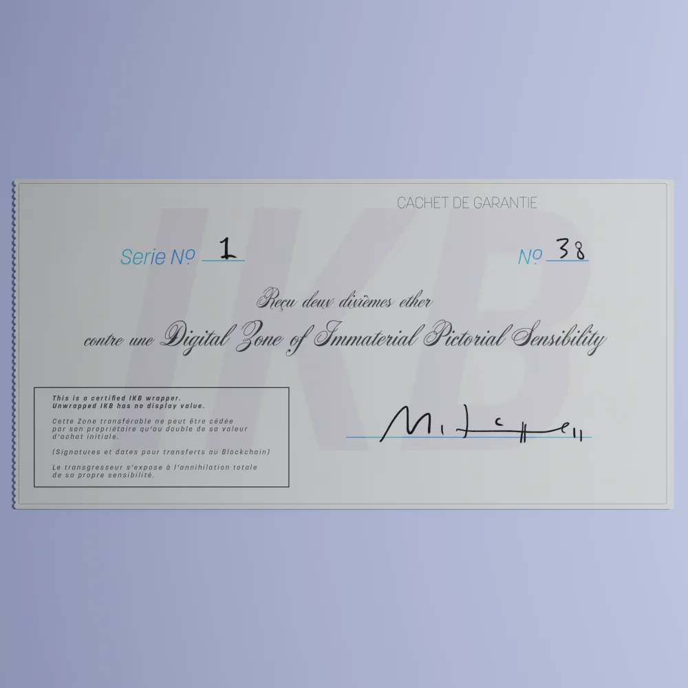Digital Zone of Immaterial Pictorial Sensibility, Series 1, Edition 38. (Wrapped) #38