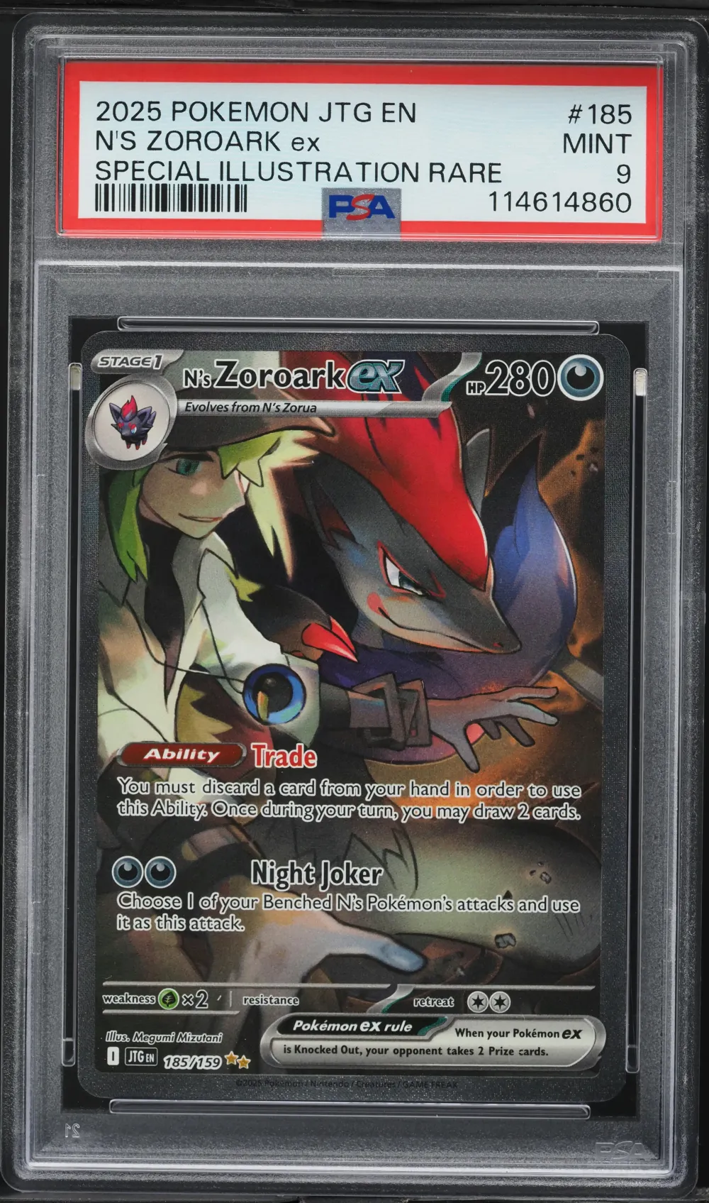 2025 #185 N's Zoroark EX PSA 9 J