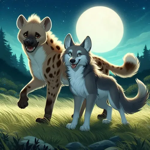 Hyena with wolf #3