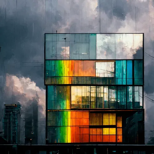 cubic_building_see_glass_modern_trees_rainbow