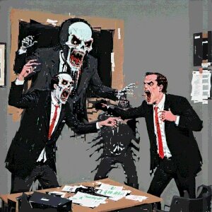 corporate zombie attending a performance review meeting #73