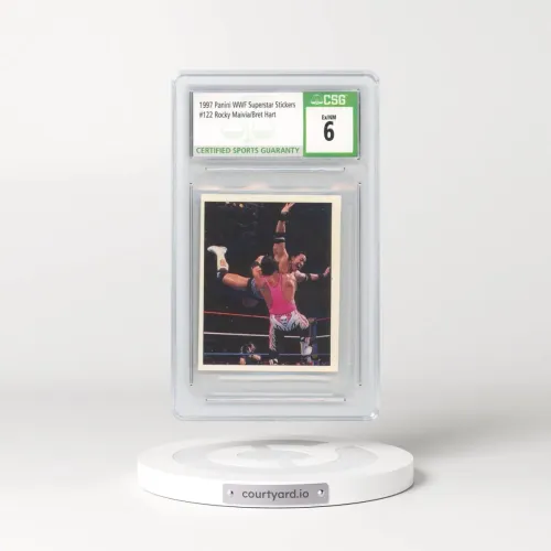 1997 Panini WWF Superstar Stickers #122 Rocky Maivia/Bret Hart (CSG 6 EX-NM)
