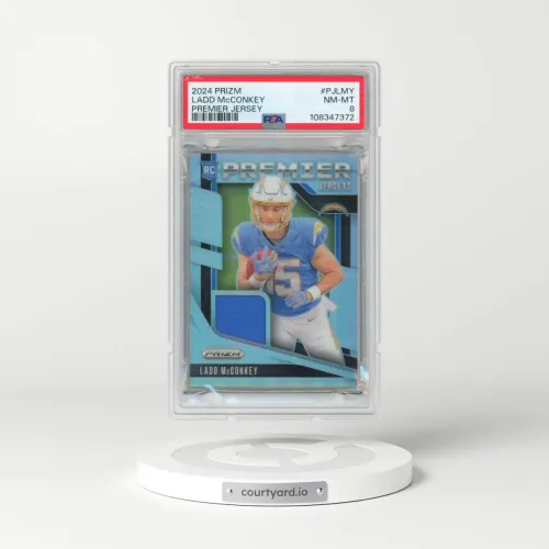 2024 Panini Prizm Premier Jerseys #PJLMY Ladd McConkey (PSA 8 NM-MT)