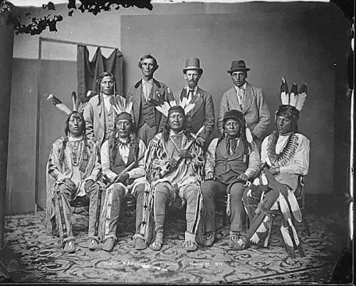 Mandan and Arikara delegation. Six Indians with three escorts, 1874 #61