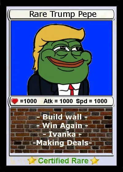 TRUMPRARE | Series 1 - Card 6 | "Rare Trump Pepe"- Rare Pepe Wallet 2016 NFT Counterparty Asset ＃9064341