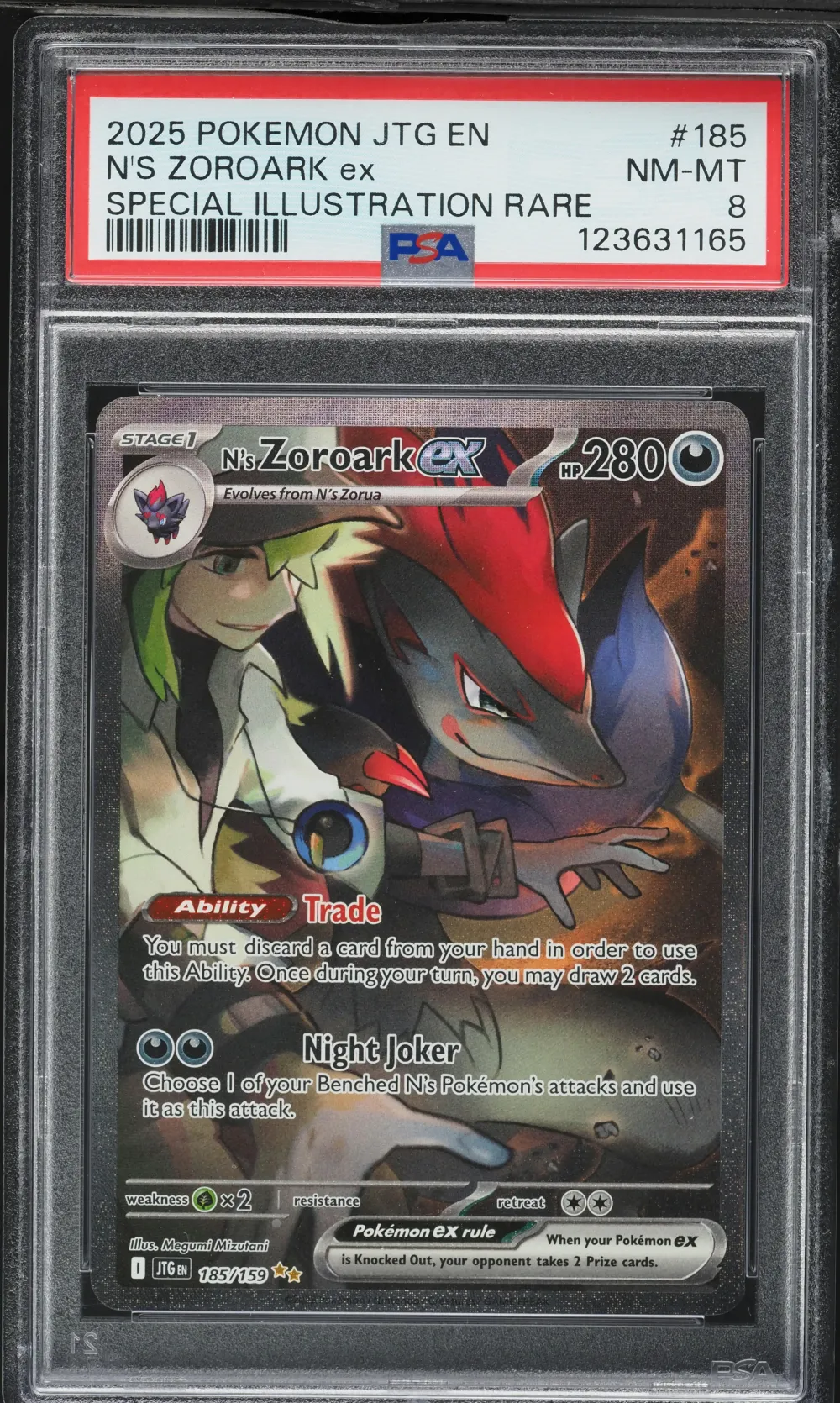 2025 #185 N's Zoroark EX PSA 8 J
